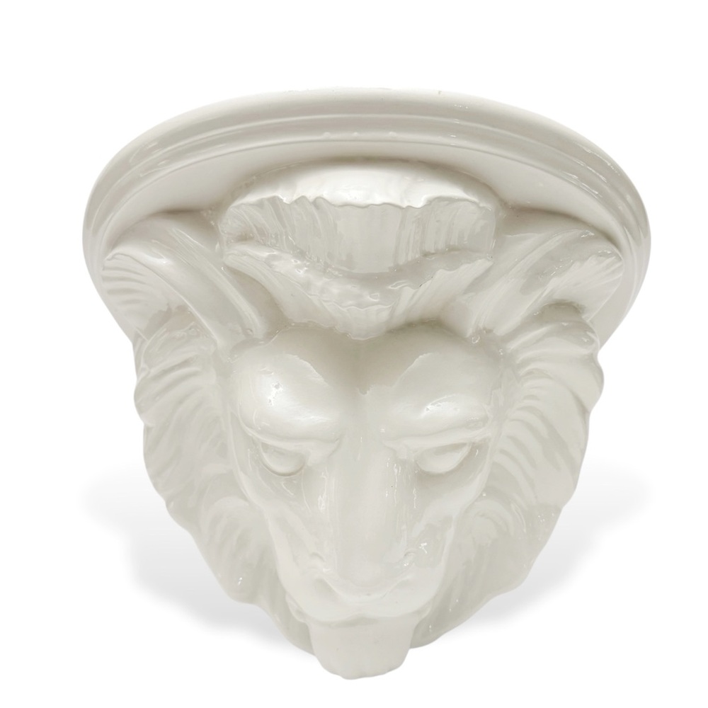 Vintage Large Lion Head White Ceramic Wall Shelf Sconce